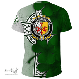 ScotsTee Shop Irish House of O QUINLAN Coat of Arms Irish Family Crest T Shirt Irish Shamrock Celtic Cross T Shirt