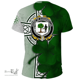 ScotsTee Shop Irish House of O DONNELLAN Coat of Arms Irish Family Crest T Shirt Irish Shamrock Celtic Cross T Shirt