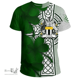 ScotsTee Shop Irish McGinty Coat of Arms Irish Family Crest T Shirt Irish Shamrock Celtic Cross T Shirt