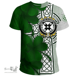 ScotsTee Shop Irish House of O CONNOLLY Coat of Arms Irish Family Crest T Shirt Irish Shamrock Celtic Cross T Shirt