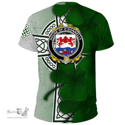 ScotsTee Shop Irish House of O DONNELLY Coat of Arms Irish Family Crest T Shirt Irish Shamrock Celtic Cross T Shirt