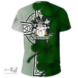ScotsTee Shop Irish McAlindon or McAlindem Coat of Arms Irish Family Crest T Shirt Irish Shamrock Celtic Cross T Shirt
