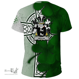 ScotsTee Shop Irish Neilan or O Neylan Coat of Arms Irish Family Crest T Shirt Irish Shamrock Celtic Cross T Shirt