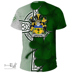 ScotsTee Shop Irish Lincolne Coat of Arms Irish Family Crest T Shirt Irish Shamrock Celtic Cross T Shirt