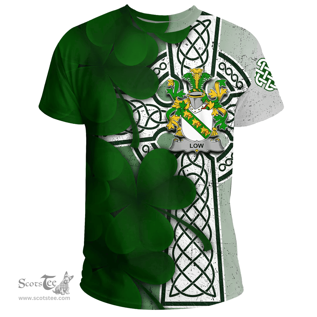 ScotsTee Shop Irish Low Coat of Arms Irish Family Crest T Shirt Irish Shamrock Celtic Cross T Shirt