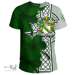 ScotsTee Shop Irish Low Coat of Arms Irish Family Crest T Shirt Irish Shamrock Celtic Cross T Shirt