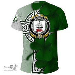 ScotsTee Shop Irish House of O LEARY Coat of Arms Irish Family Crest T Shirt Irish Shamrock Celtic Cross T Shirt