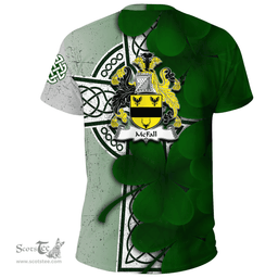ScotsTee Shop Irish McFall Coat of Arms Irish Family Crest T Shirt Irish Shamrock Celtic Cross T Shirt