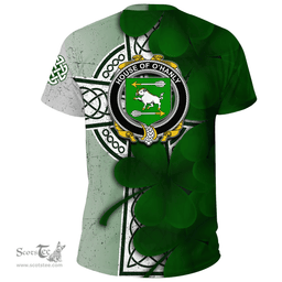 ScotsTee Shop Irish House of O HANLY Coat of Arms Irish Family Crest T Shirt Irish Shamrock Celtic Cross T Shirt