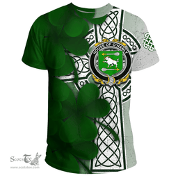 ScotsTee Shop Irish House of O HANLY Coat of Arms Irish Family Crest T Shirt Irish Shamrock Celtic Cross T Shirt