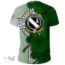ScotsTee Shop Irish House of PLUNKETT Coat of Arms Irish Family Crest T Shirt Irish Shamrock Celtic Cross T Shirt