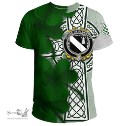 ScotsTee Shop Irish House of PLUNKETT Coat of Arms Irish Family Crest T Shirt Irish Shamrock Celtic Cross T Shirt