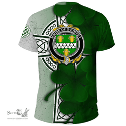 ScotsTee Shop Irish House of O COFFEY Coat of Arms Irish Family Crest T Shirt Irish Shamrock Celtic Cross T Shirt