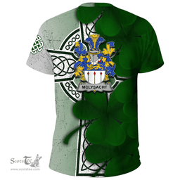 ScotsTee Shop Irish McLysacht or Lysacht Coat of Arms Irish Family Crest T Shirt Irish Shamrock Celtic Cross T Shirt