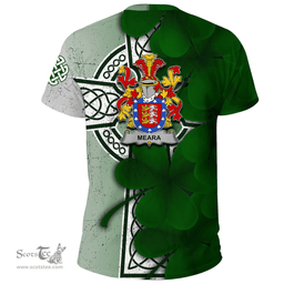 ScotsTee Shop Irish Meara or O Mara Coat of Arms Irish Family Crest T Shirt Irish Shamrock Celtic Cross T Shirt