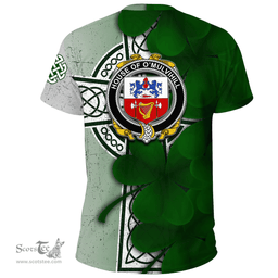 ScotsTee Shop Irish House of O MULVIHILL Coat of Arms Irish Family Crest T Shirt Irish Shamrock Celtic Cross T Shirt