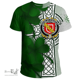 ScotsTee Shop Irish House of O QUIGLEY Coat of Arms Irish Family Crest T Shirt Irish Shamrock Celtic Cross T Shirt