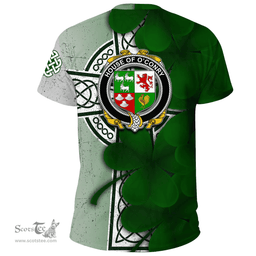 ScotsTee Shop Irish House of O CONRY Coat of Arms Irish Family Crest T Shirt Irish Shamrock Celtic Cross T Shirt