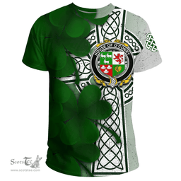ScotsTee Shop Irish House of O CONRY Coat of Arms Irish Family Crest T Shirt Irish Shamrock Celtic Cross T Shirt