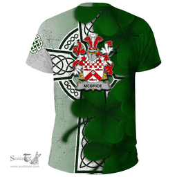 ScotsTee Shop Irish McBride or MacBride Coat of Arms Irish Family Crest T Shirt Irish Shamrock Celtic Cross T Shirt