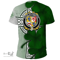 ScotsTee Shop Irish House of O MAHONY Coat of Arms Irish Family Crest T Shirt Irish Shamrock Celtic Cross T Shirt