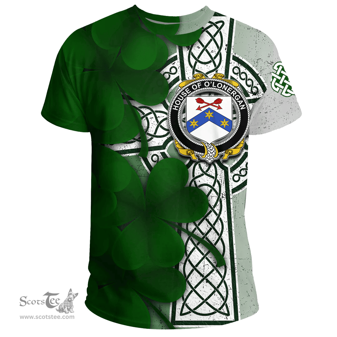 ScotsTee Shop Irish House of O LONERGAN Coat of Arms Irish Family Crest T Shirt Irish Shamrock Celtic Cross T Shirt
