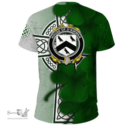 ScotsTee Shop Irish House of O KIRWAN Coat of Arms Irish Family Crest T Shirt Irish Shamrock Celtic Cross T Shirt