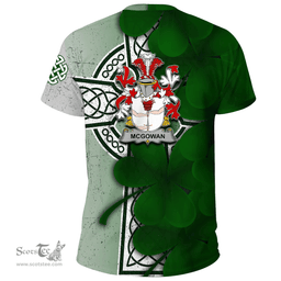 ScotsTee Shop Irish McGowan or McGouan Coat of Arms Irish Family Crest T Shirt Irish Shamrock Celtic Cross T Shirt