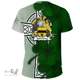 ScotsTee Shop Irish Morrissey Coat of Arms Irish Family Crest T Shirt Irish Shamrock Celtic Cross T Shirt
