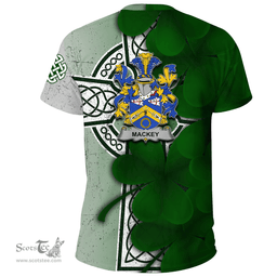 ScotsTee Shop Irish Mackey Coat of Arms Irish Family Crest T Shirt Irish Shamrock Celtic Cross T Shirt