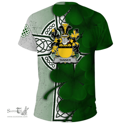 ScotsTee Shop Irish Tanner Coat of Arms Irish Family Crest T Shirt Irish Shamrock Celtic Cross T Shirt