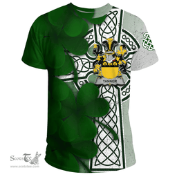 ScotsTee Shop Irish Tanner Coat of Arms Irish Family Crest T Shirt Irish Shamrock Celtic Cross T Shirt