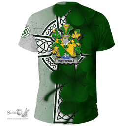 ScotsTee Shop Irish Westenra Coat of Arms Irish Family Crest T Shirt Irish Shamrock Celtic Cross T Shirt