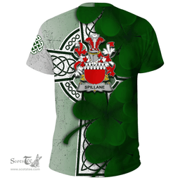 ScotsTee Shop Irish Spillane or O Spillane Coat of Arms Irish Family Crest T Shirt Irish Shamrock Celtic Cross T Shirt