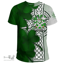 ScotsTee Shop Irish Wakeman Coat of Arms Irish Family Crest T Shirt Irish Shamrock Celtic Cross T Shirt