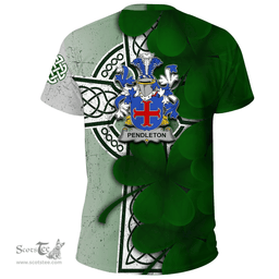ScotsTee Shop Irish Pendleton Coat of Arms Irish Family Crest T Shirt Irish Shamrock Celtic Cross T Shirt
