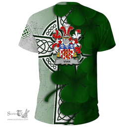 ScotsTee Shop Irish Vian Coat of Arms Irish Family Crest T Shirt Irish Shamrock Celtic Cross T Shirt