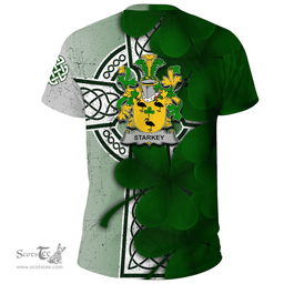 ScotsTee Shop Irish Starkey Coat of Arms Irish Family Crest T Shirt Irish Shamrock Celtic Cross T Shirt