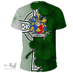 ScotsTee Shop Irish Winch Coat of Arms Irish Family Crest T Shirt Irish Shamrock Celtic Cross T Shirt