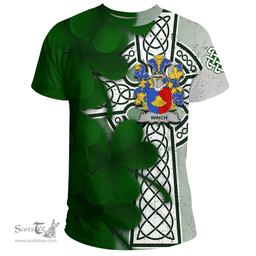ScotsTee Shop Irish Winch Coat of Arms Irish Family Crest T Shirt Irish Shamrock Celtic Cross T Shirt