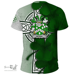 ScotsTee Shop Irish Wynne Coat of Arms Irish Family Crest T Shirt Irish Shamrock Celtic Cross T Shirt
