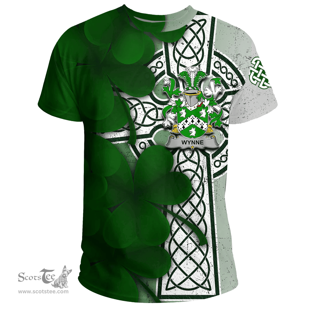 ScotsTee Shop Irish Wynne Coat of Arms Irish Family Crest T Shirt Irish Shamrock Celtic Cross T Shirt