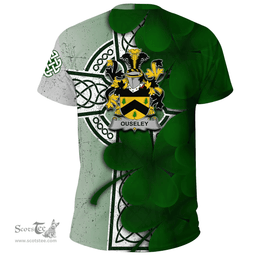 ScotsTee Shop Irish Ouseley Coat of Arms Irish Family Crest T Shirt Irish Shamrock Celtic Cross T Shirt