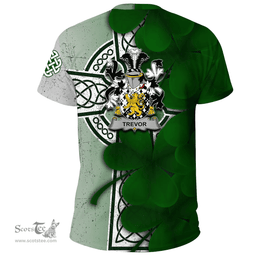 ScotsTee Shop Irish Trevor Coat of Arms Irish Family Crest T Shirt Irish Shamrock Celtic Cross T Shirt