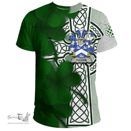 ScotsTee Shop Irish Tucker Coat of Arms Irish Family Crest T Shirt Irish Shamrock Celtic Cross T Shirt