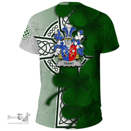 ScotsTee Shop Irish Trant or Trent Coat of Arms Irish Family Crest T Shirt Irish Shamrock Celtic Cross T Shirt