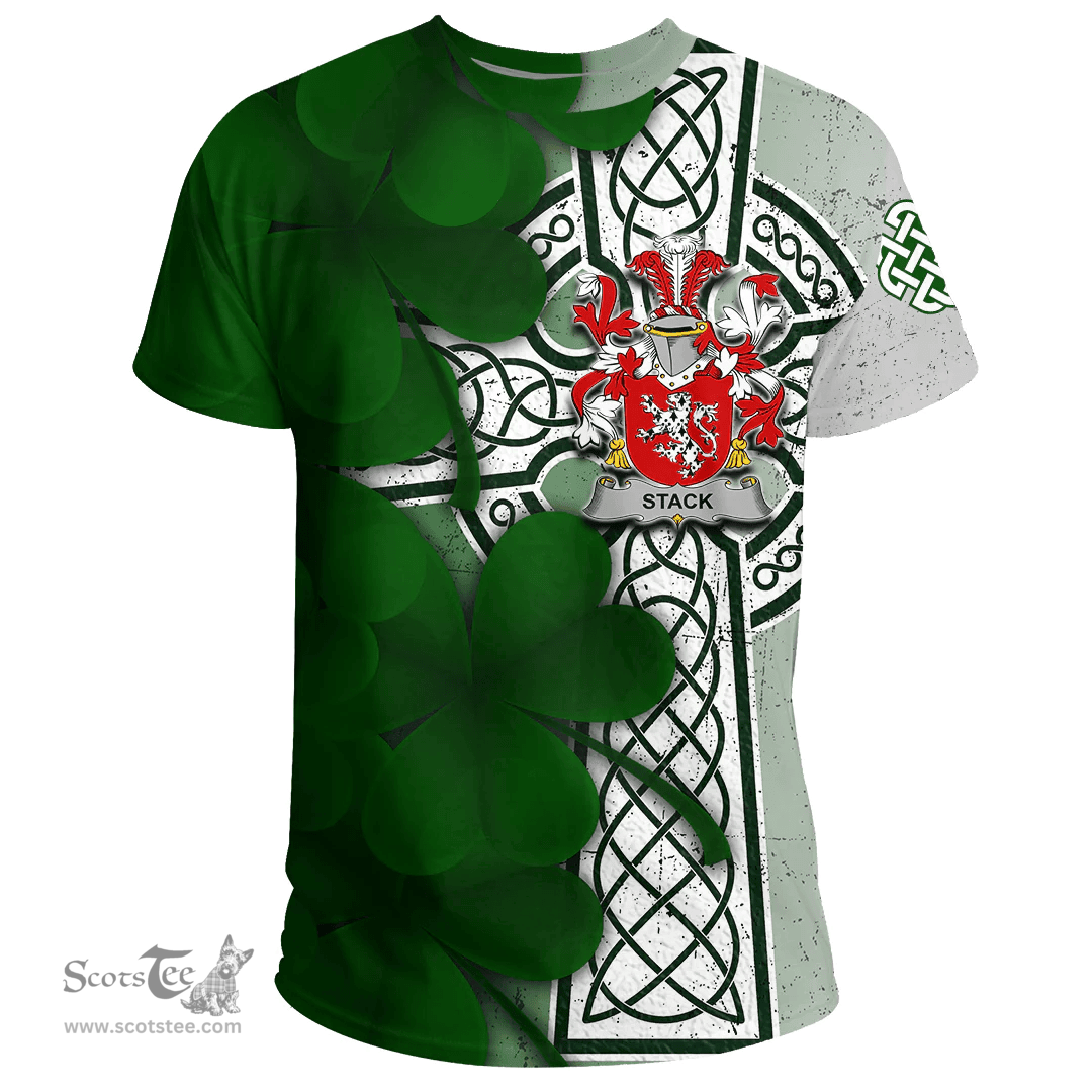 ScotsTee Shop Irish Stack Coat of Arms Irish Family Crest T Shirt Irish Shamrock Celtic Cross T Shirt