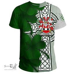 ScotsTee Shop Irish Tonson Coat of Arms Irish Family Crest T Shirt Irish Shamrock Celtic Cross T Shirt