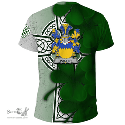 ScotsTee Shop Irish Walter Coat of Arms Irish Family Crest T Shirt Irish Shamrock Celtic Cross T Shirt