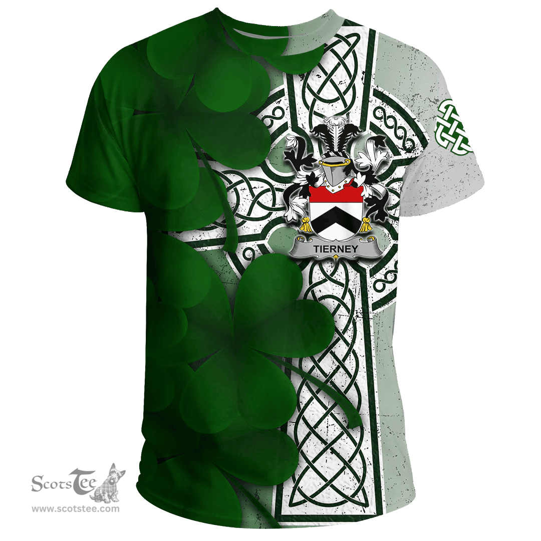 ScotsTee Shop Irish Tierney Coat of Arms Irish Family Crest T Shirt Irish Shamrock Celtic Cross T Shirt
